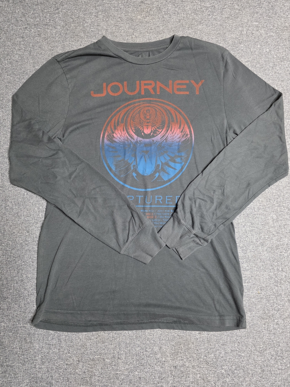 Graphic Long-Sleeve Tee - Charcoal with Red & Blue Print